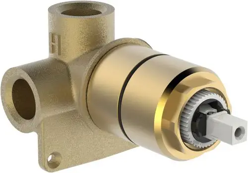 Brausearmatur mit goldfarbener Oberfläche, ausgestattet mit einem drehbaren Element und Anschlussmöglichkeiten. Produkt der Marke HANSA, geeignet für die Installation in Badezimmern.